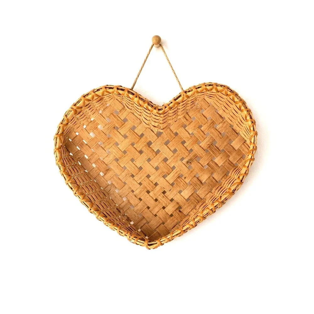 Vintage Heart Shaped Woven Basket Nova Scotia Mi'Kmaq Indigenous Artisan Made